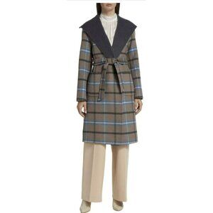Elie Tahari $475 Plaid Wool Silk Belted Wrap Coat Size Small & Medium NWT
